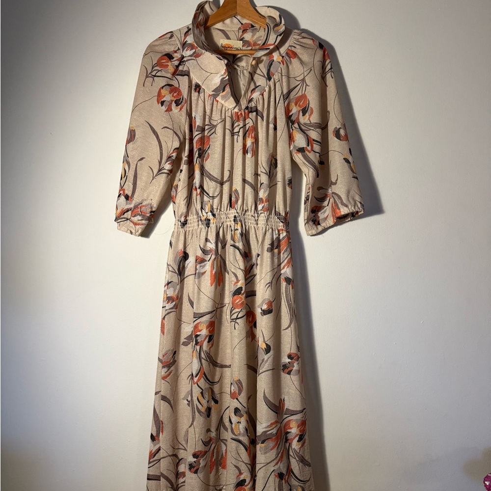 Vintage happenings 1970s Three Quarter Length Sleeve Midi Dress, Washable